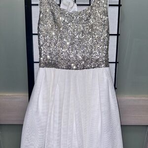 Sparkling Silver and White Kids Dress